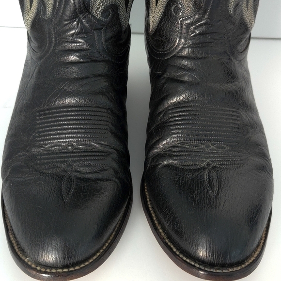 Tony Lama Vintage Black Smooth Ostrich Western Cowboy Boots- Men 10EE Extra Wide - Picture 4 of 10